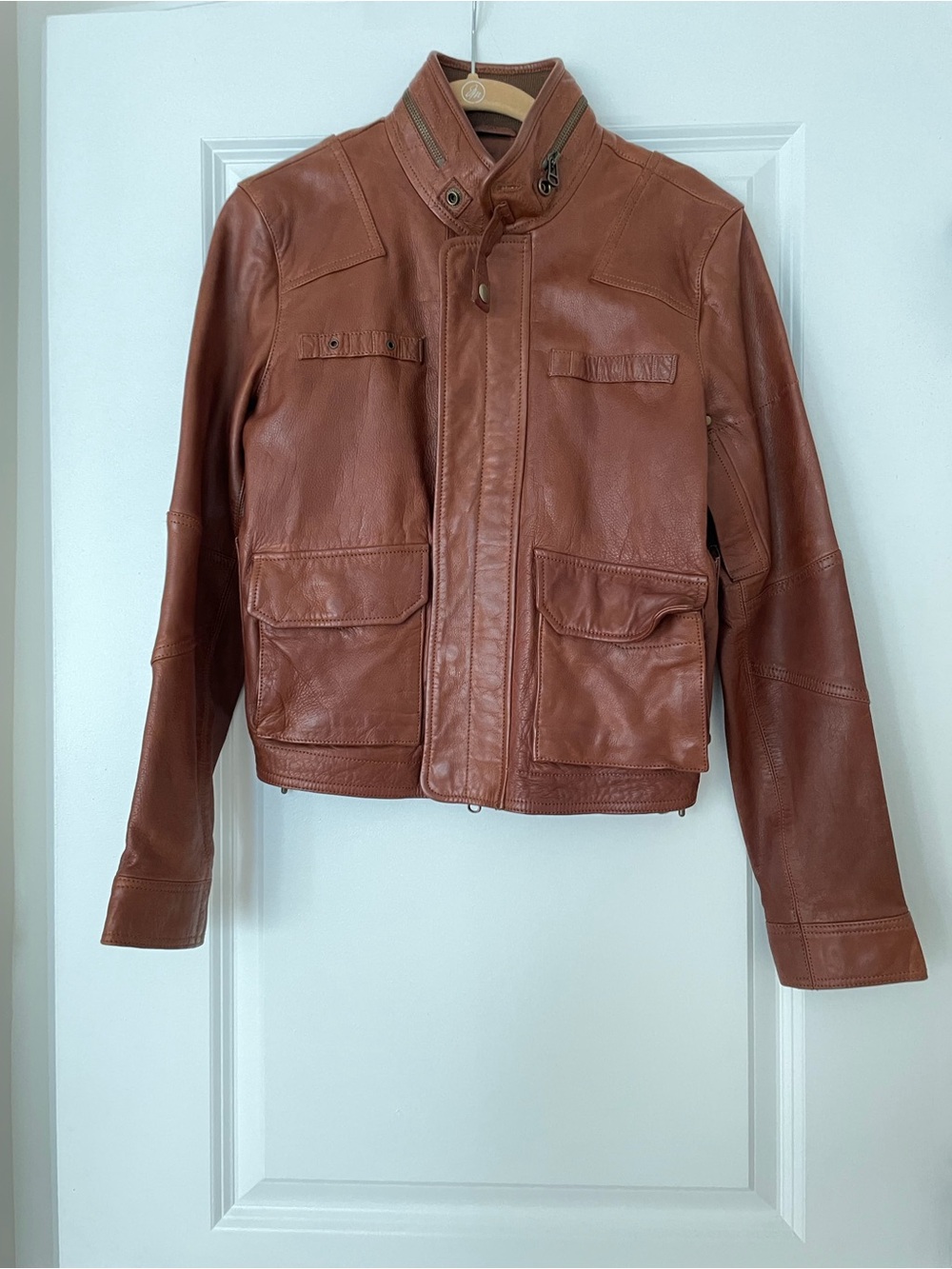 Ralph Lauren Cognac Brown Leather Bomber Jacket